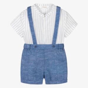 Mayoral Striped Shirt and Blue Suspender Shorts Set